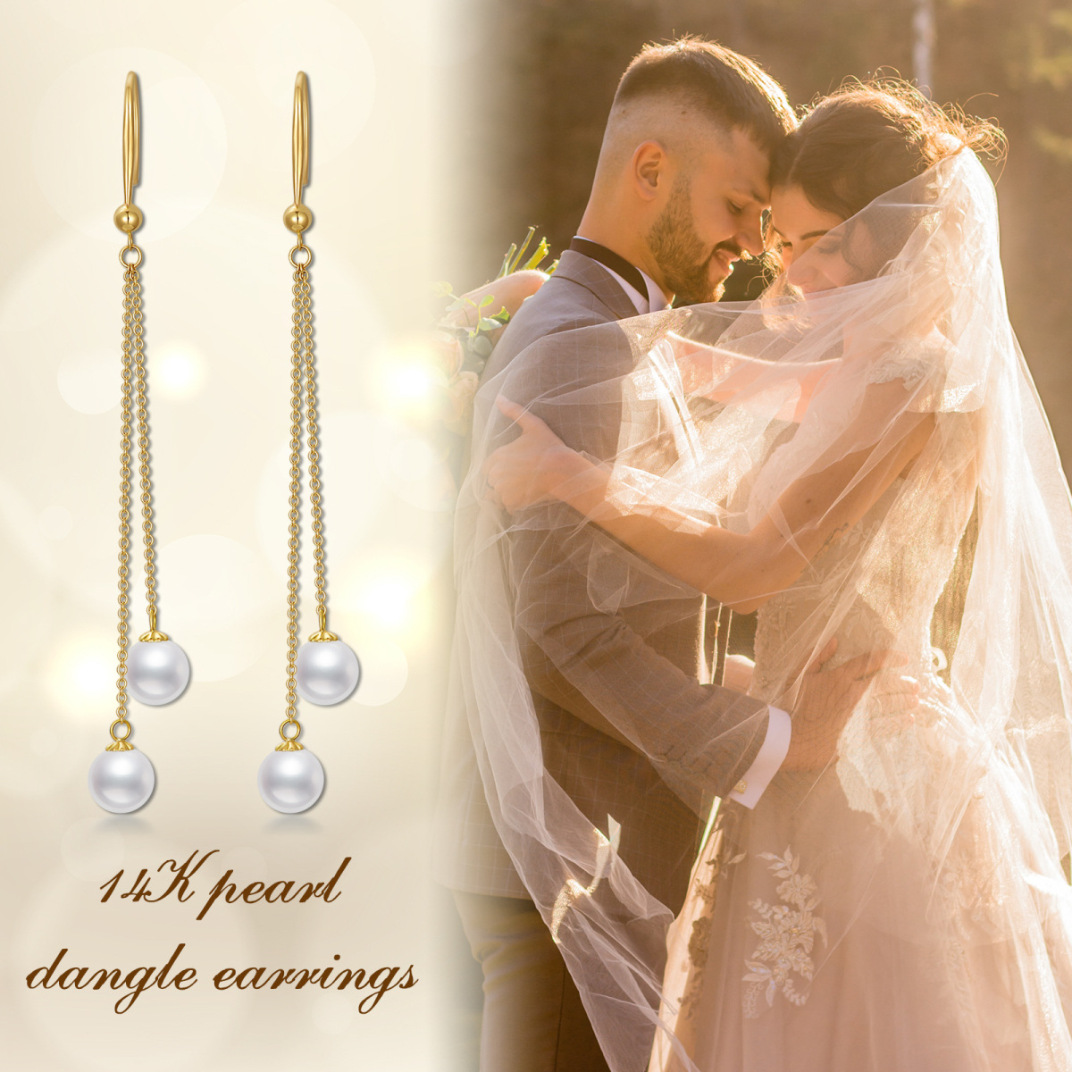 14K Gold Circular Shaped Pearl Couple Drop Earrings-6