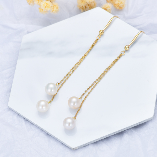 14K Gold Circular Shaped Pearl Couple Drop Earrings-2