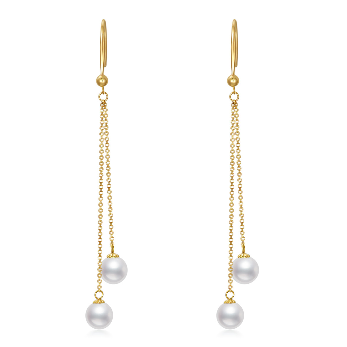 14K Gold Circular Shaped Pearl Couple Drop Earrings-1