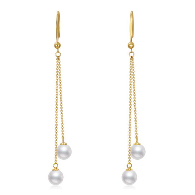 14K Gold Circular Shaped Pearl Couple Drop Earrings-0