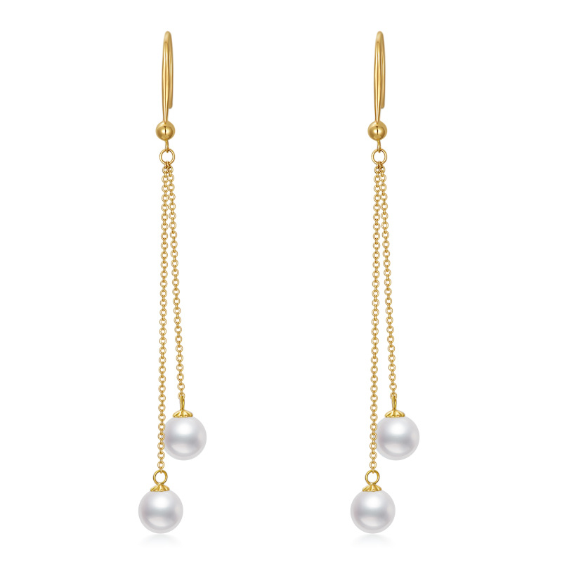 14K Gold Circular Shaped Pearl Couple Drop Earrings