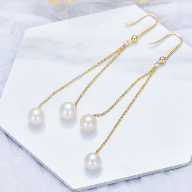 14K Gold Circular Shaped Pearl Couple Drop Earrings-3