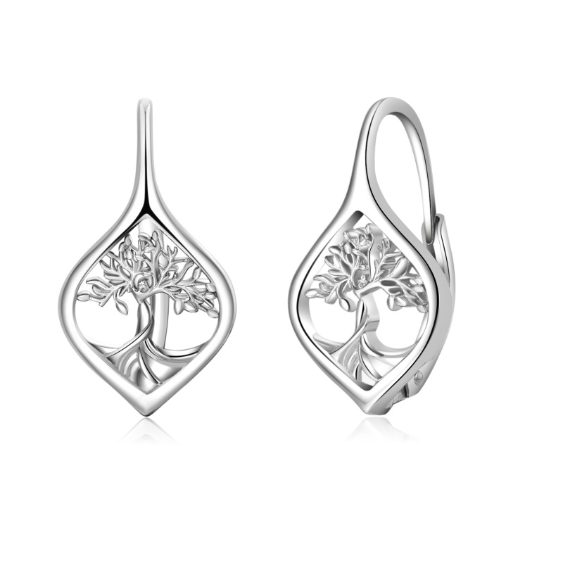 Sterling Silver Tree Of Life Lever-back Earrings