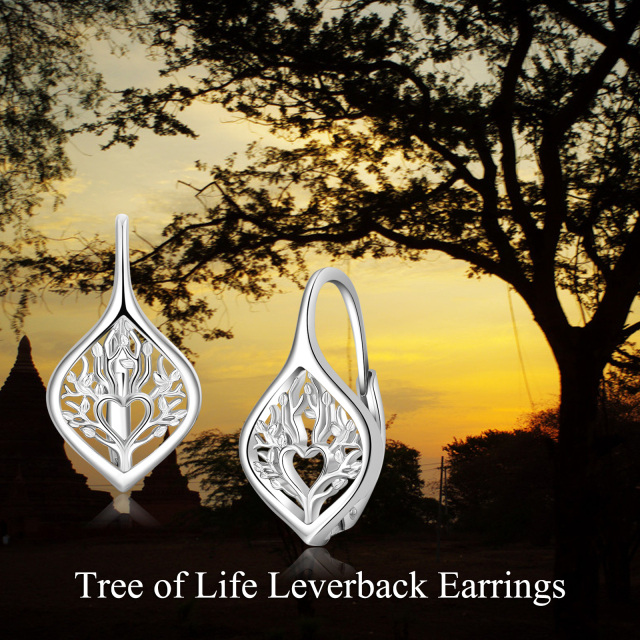 Sterling Silver Tree Of Life Lever-back Earrings-5