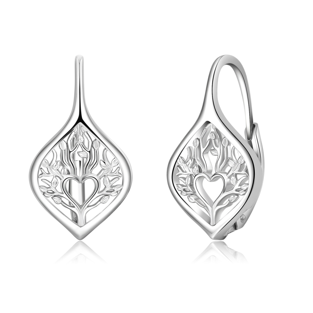 Sterling Silver Tree Of Life Lever-back Earrings-1