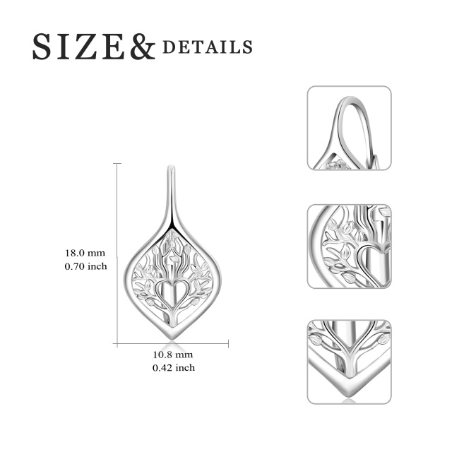 Sterling Silver Tree Of Life Lever-back Earrings-4