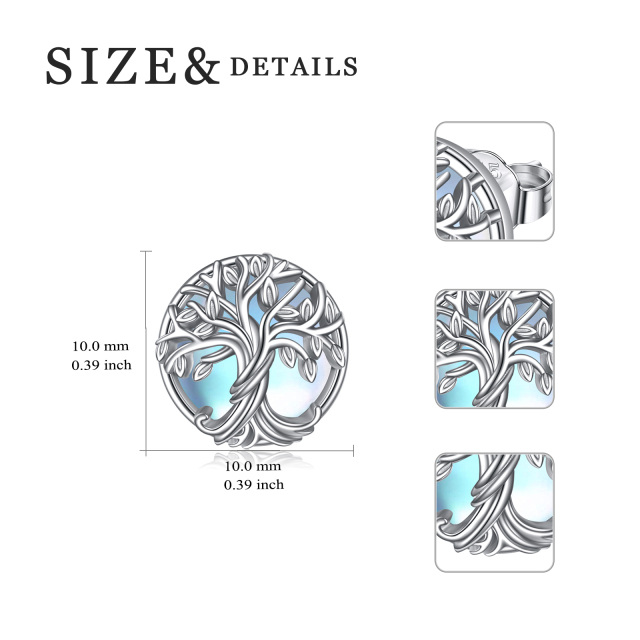 Brincos de prata esterlina com pedra da lua em forma circular e árvore da vida-5