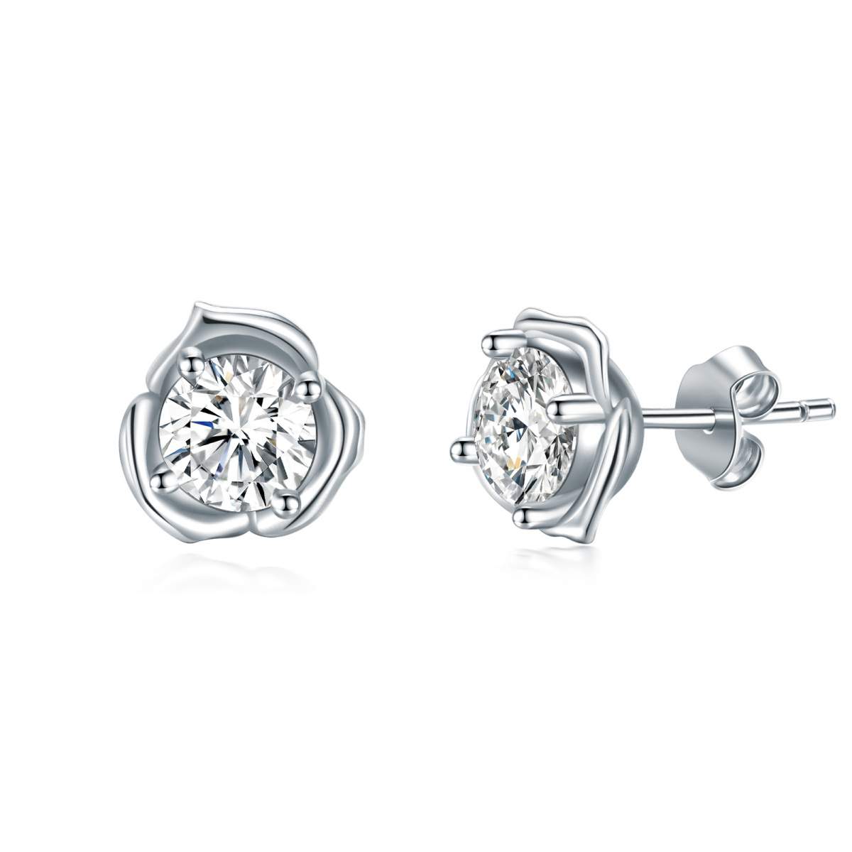 Sterling Silver Circular Shaped Moissanite Rose Stud Earrings-1