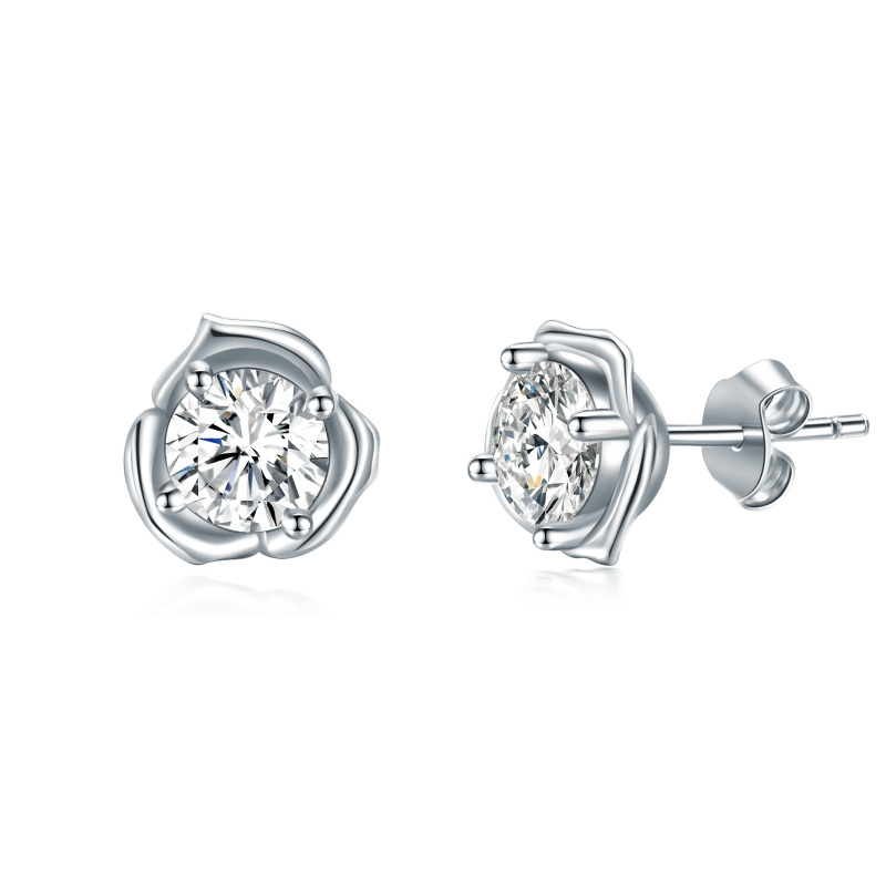 Sterling Silver Round 2CT Moissanite Rose Stud Earrings