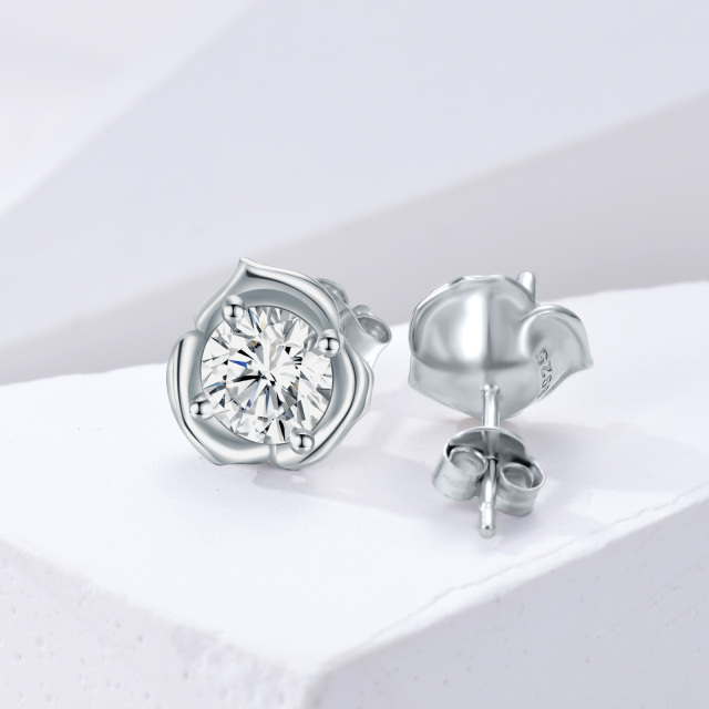 2CT Moissanite Earrings Stud Diamond Earrings for Women Rose Flower Earrings-5