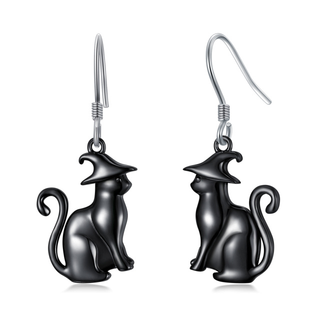 Sterling Silver Cat Drop Earrings-0