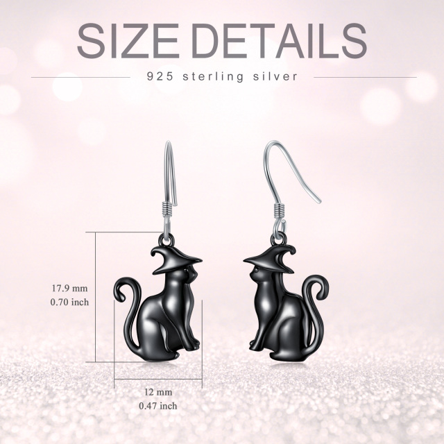 Sterling Silver Cat Drop Earrings-2