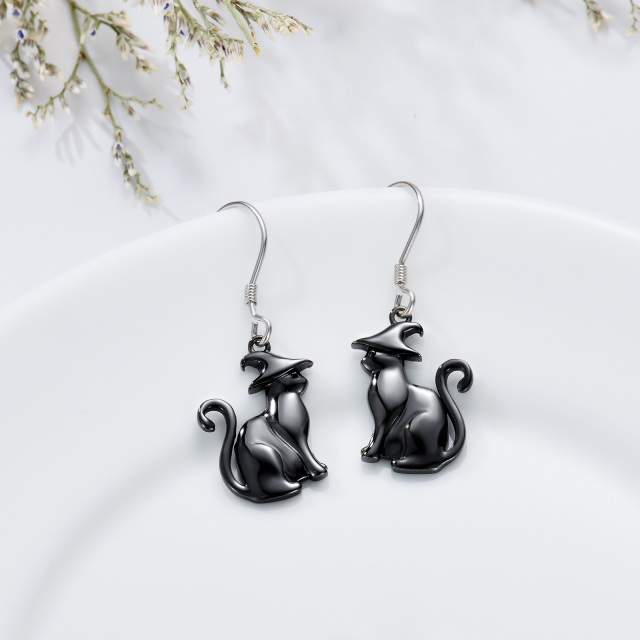 Sterling Silver Cat Drop Earrings-5