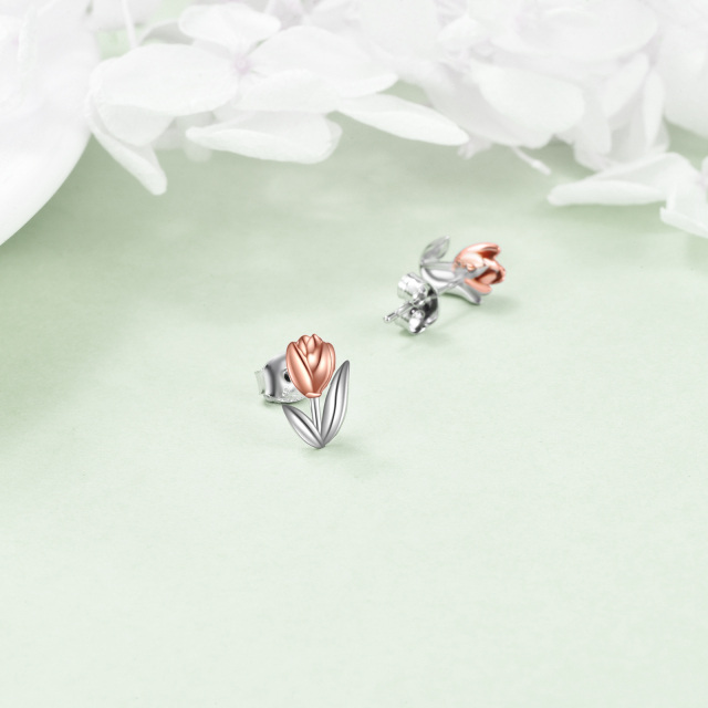 Boucles d'oreilles à tige en forme de tulipe en argent sterling plaqué or rose, bijoux cadeaux pour femmes-3