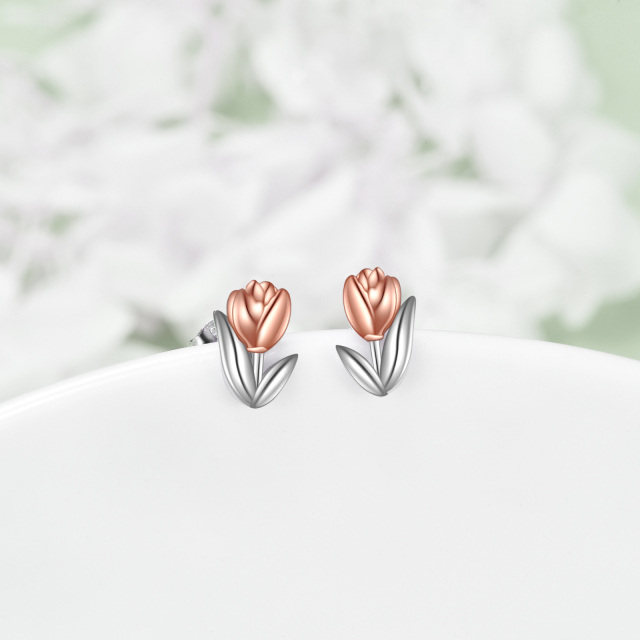 Boucles d'oreilles à tige en forme de tulipe en argent sterling plaqué or rose, bijoux cadeaux pour femmes-2