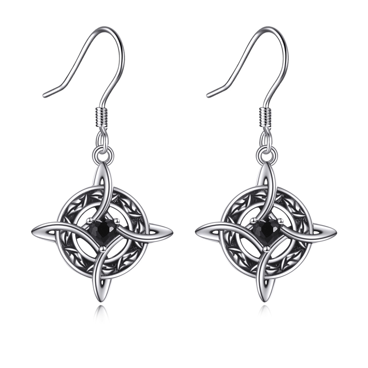 Sterling Silver Zircon Celtic Knot & Cross Drop Earrings-1