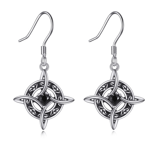 Sterling Silver Zircon Celtic Knot & Cross Drop Earrings
