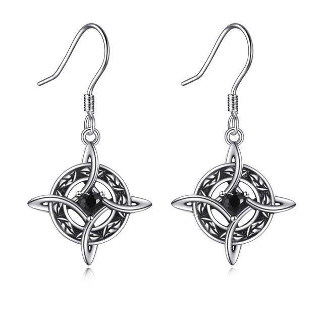 Sterling Silver Zircon Celtic Knot & Cross Drop Earrings-0