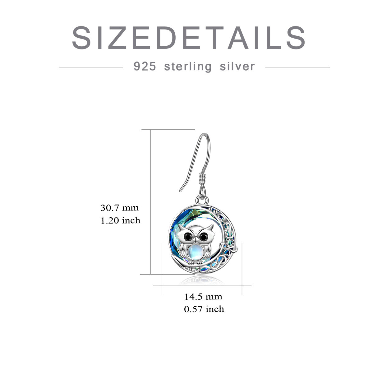 Sterling Silver Circular Shaped Crystal Owl Drop Earrings-4