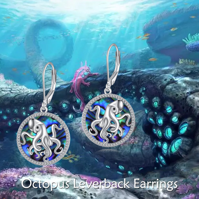 Sterling Silver Circular Shaped Abalone Shellfish Octopus & Round Drop Earrings-5