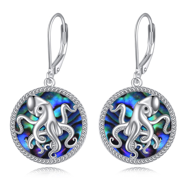Sterling Silver Circular Shaped Abalone Shellfish Octopus & Round Drop Earrings-1