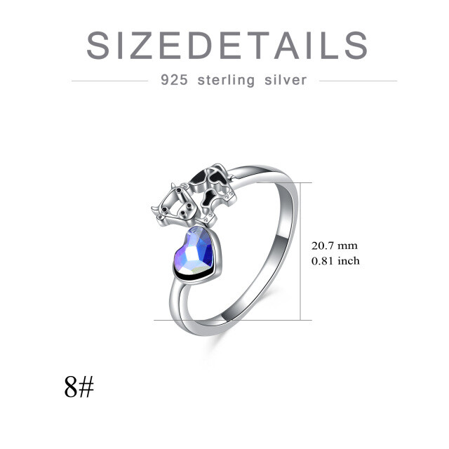Sterling Silber Herzform Kristall Kuh & Herz offener Ring-4
