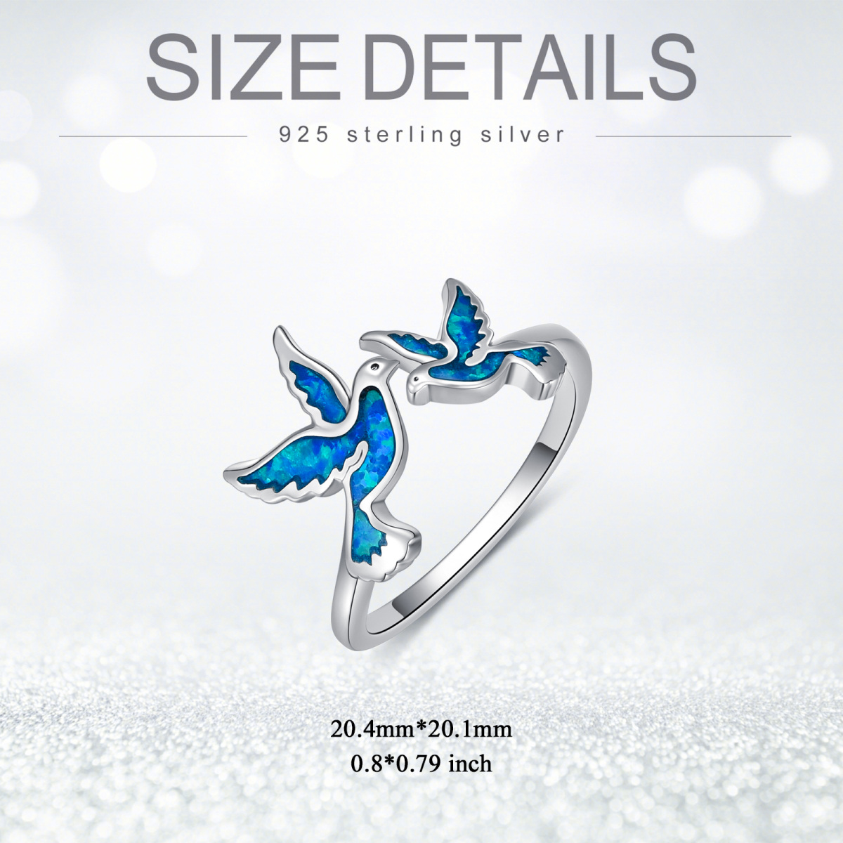 Anillo abierto de plata de ley Opal Hummingbird-5