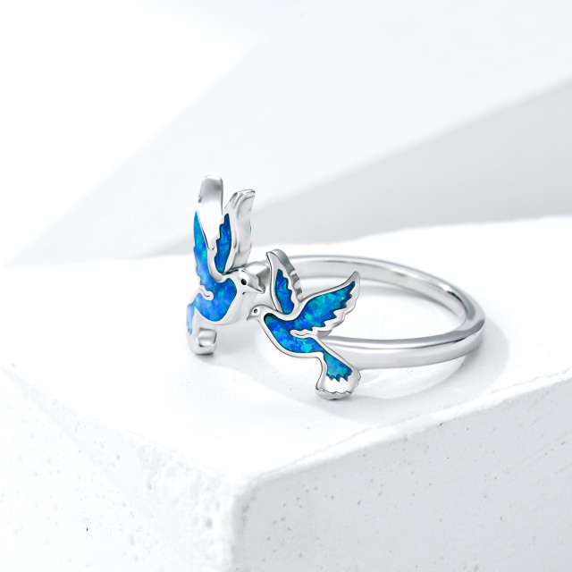 Anel aberto de prata esterlina Opal Hummingbird-3