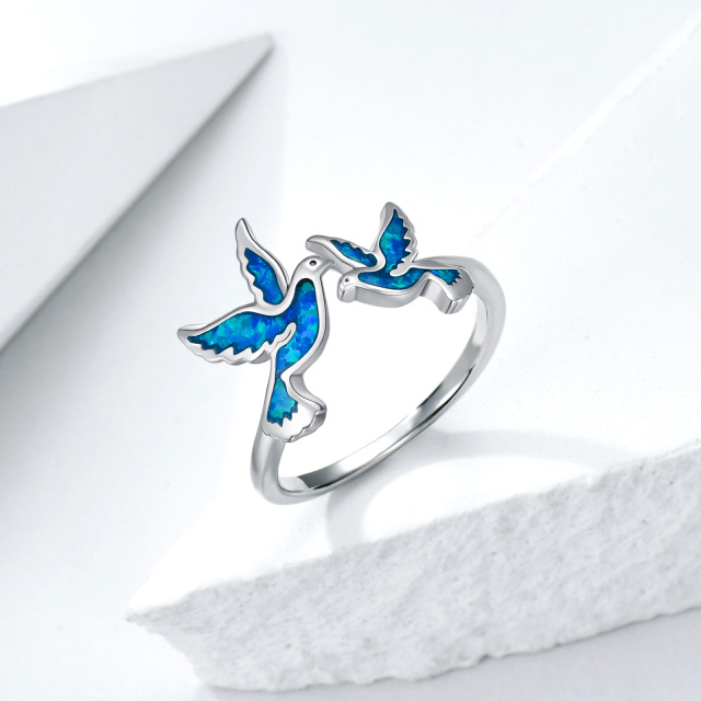 Sterling Silver Opal Hummingbird Open Ring-4