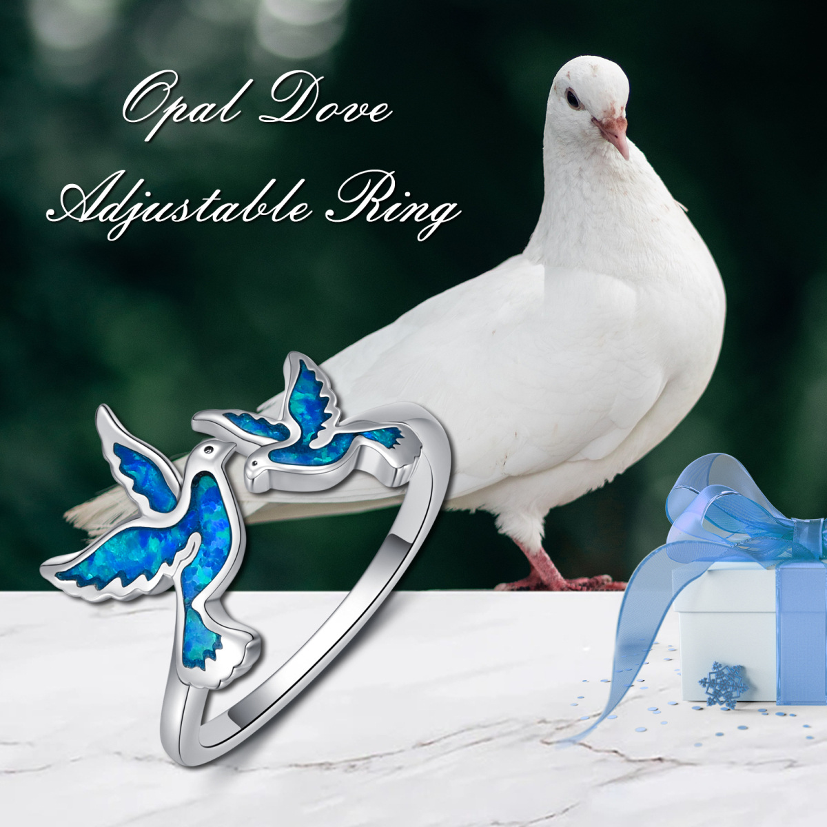 Sterling Silver Opal Hummingbird Open Ring-6