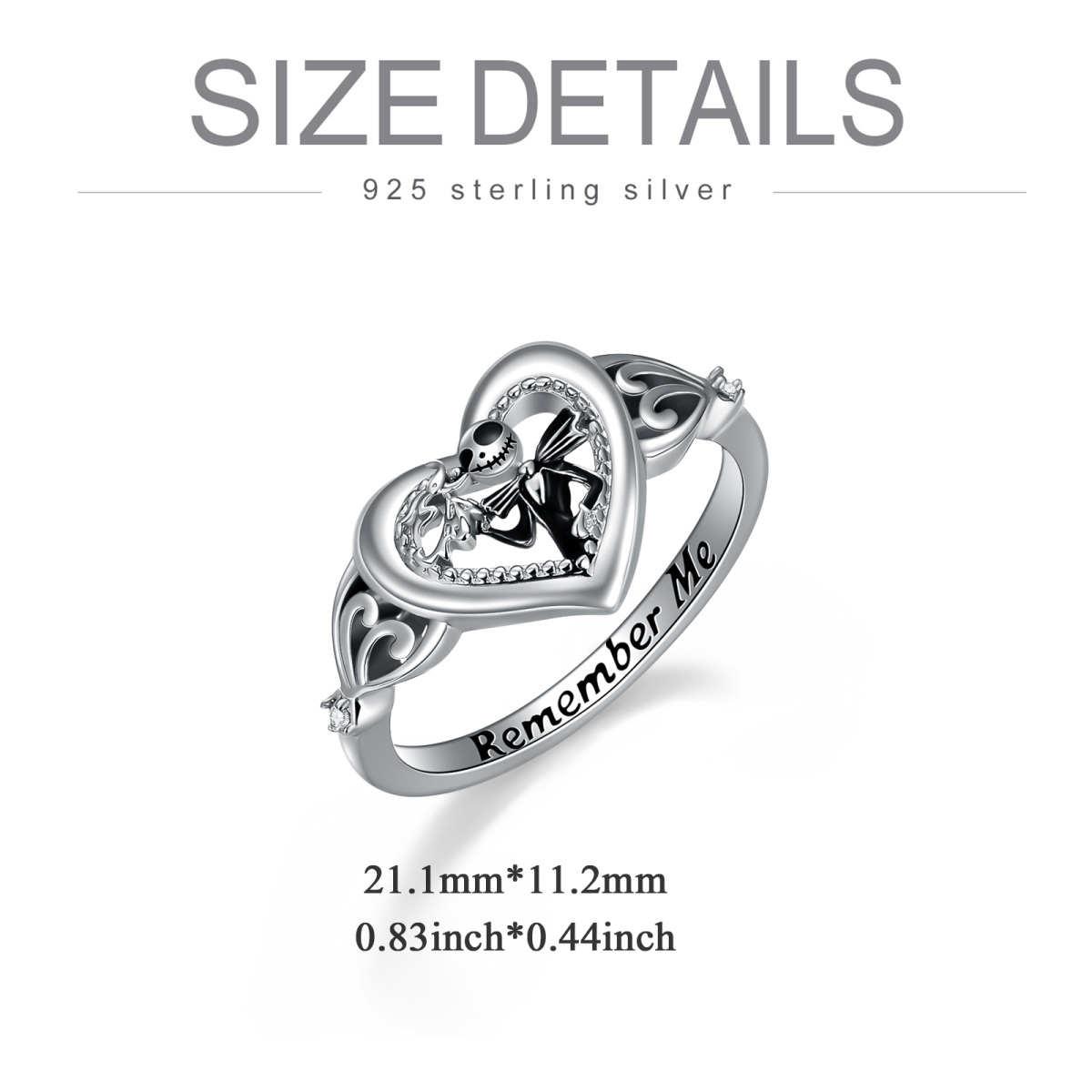 Sterling Silver Zircon Skull Ring with Engraved Word-6