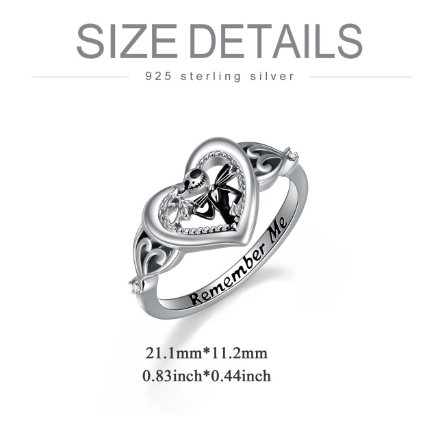 Sterling Silver Zircon Skull Ring with Engraved Word-5