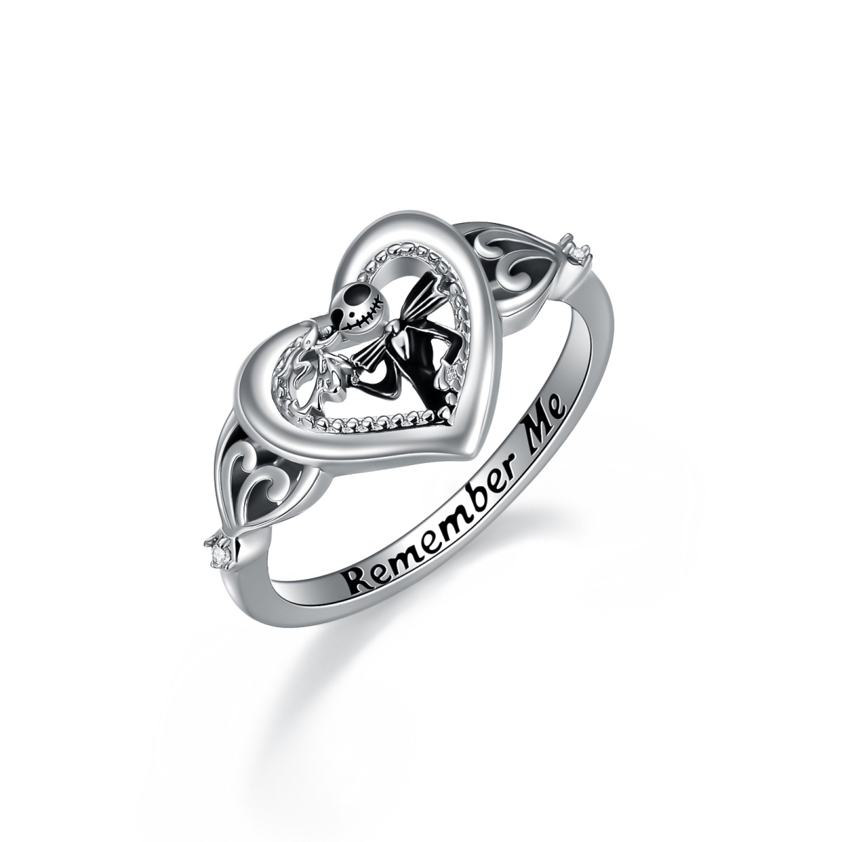 Sterling Silver Zircon Skull Ring with Engraved Word-1
