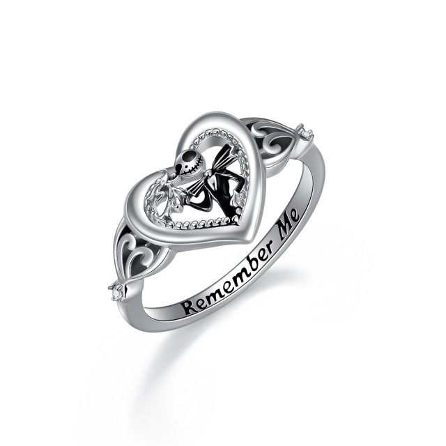 Sterling Silver Zircon Skull Ring with Engraved Word-0