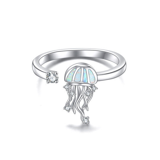 Otwarty pierścionek z meduzą opalową ze srebra próby 925
