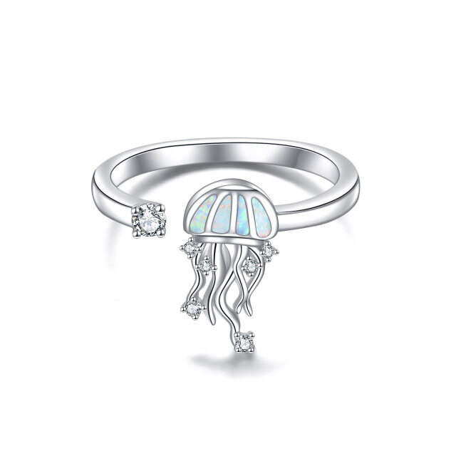 Sterling Silver Opal Jellyfish Open Ring-1