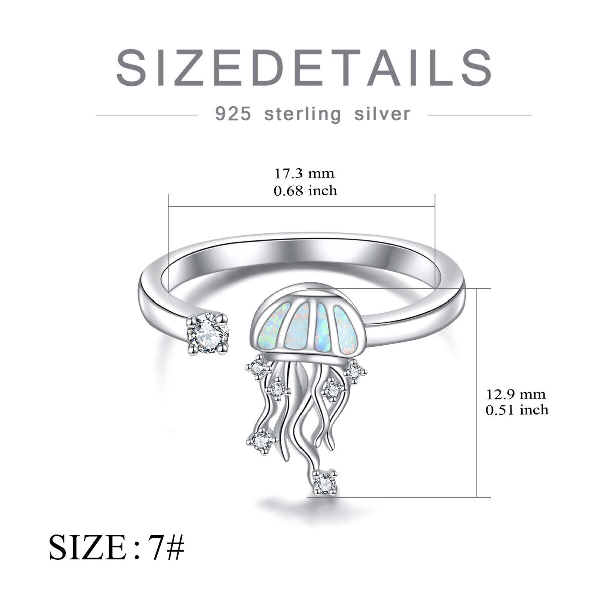 Sterling Silver Opal Jellyfish Open Ring-5