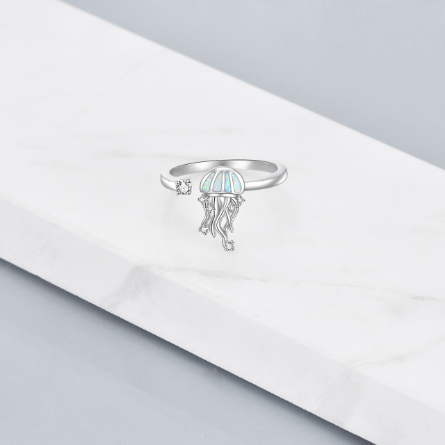Sterling Silver Opal Jellyfish Open Ring-4