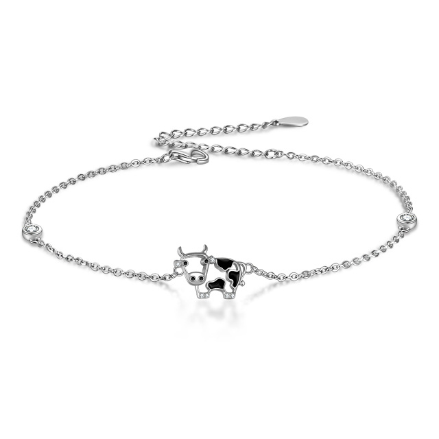 Sterling Silver Circular Shaped Cubic Zirconia Cow Single Layer Anklet-1