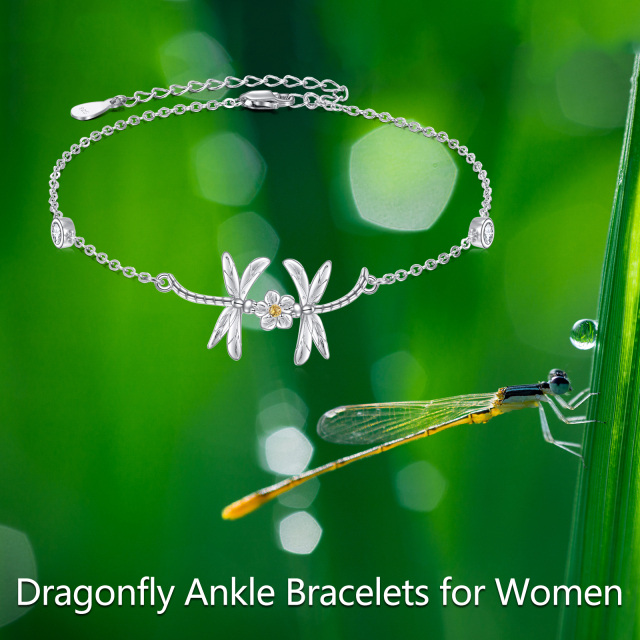 Sterling Silver Cubic Zirconia Dragonfly Single Layer Anklet-6