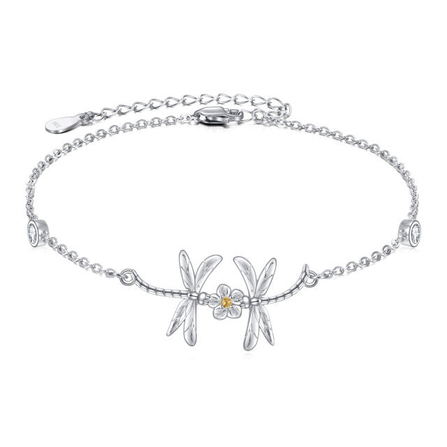 Sterling Silver Cubic Zirconia Dragonfly Single Layer Anklet-1
