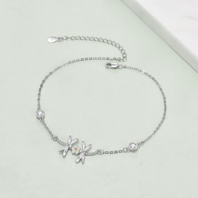 Sterling Silver Cubic Zirconia Dragonfly Single Layer Anklet-4