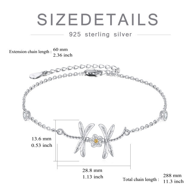 Sterling Silver Cubic Zirconia Dragonfly Single Layer Anklet-5