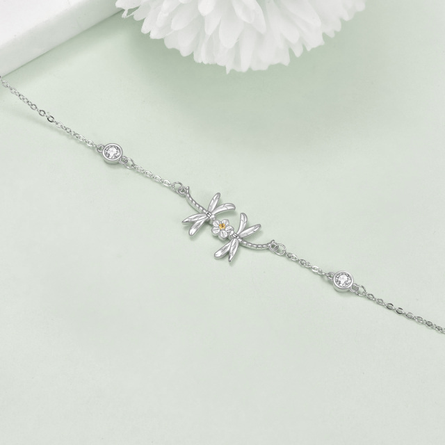 Sterling Silver Cubic Zirconia Dragonfly Single Layer Anklet-3