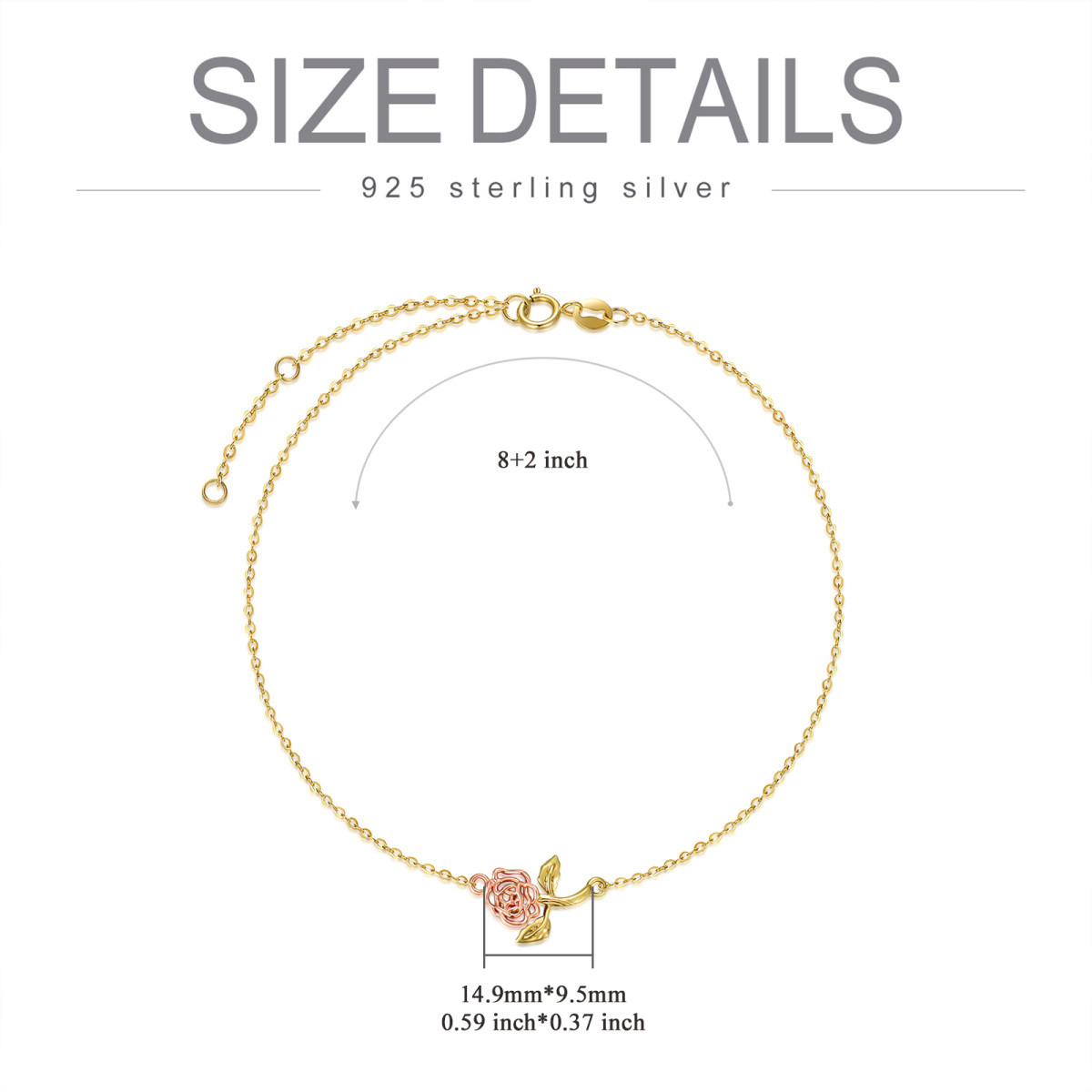 14K Gold & Rose Gold Rose Single Layer Anklet-4