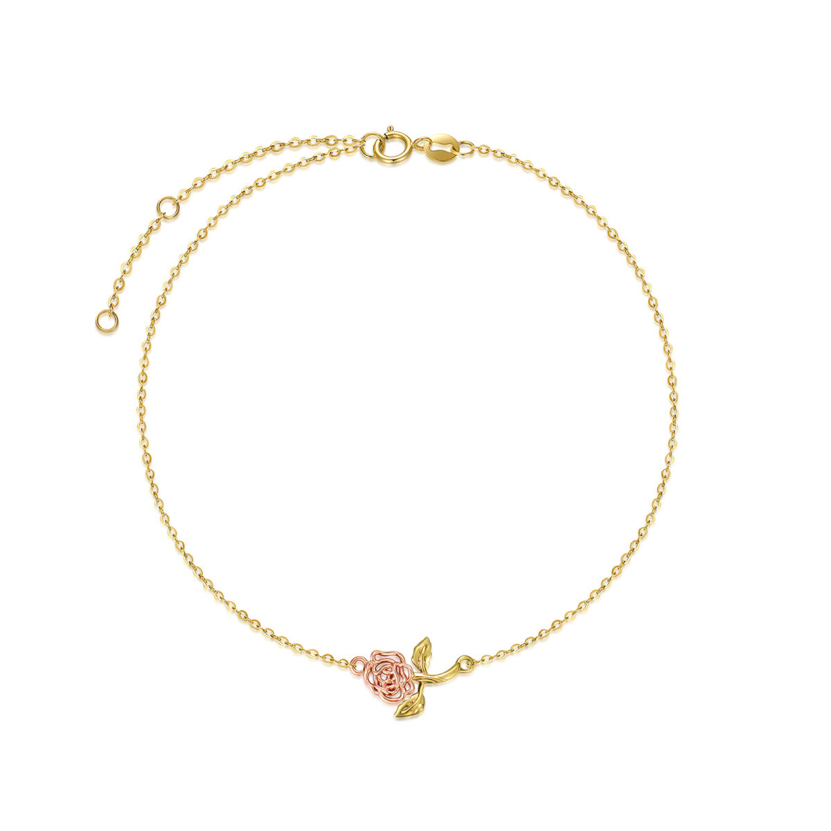 14K Gold & Rose Gold Rose Single Layer Anklet-1