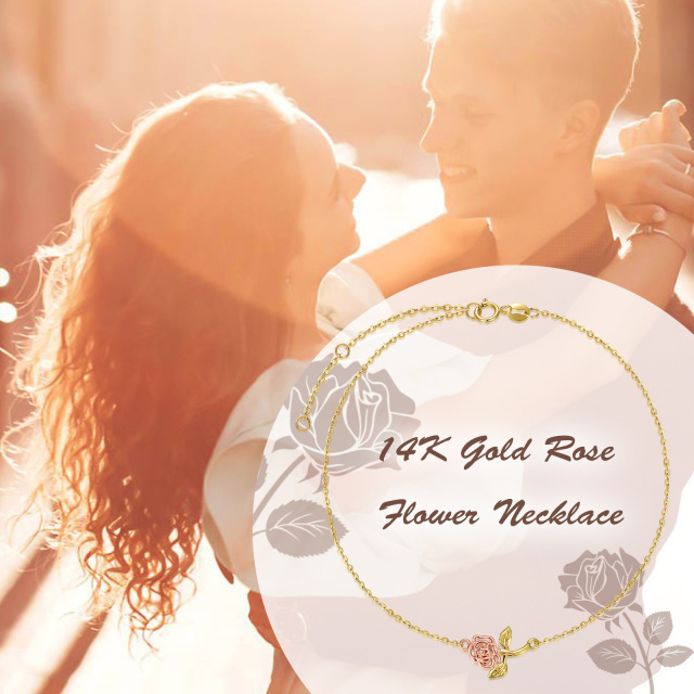 Tobillera con flor de rosa de oro de 14 quilates, ideal para mujeres y novias.-2