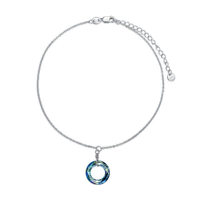 Sterling Silver Crystal Circle Single Layer Anklet-2