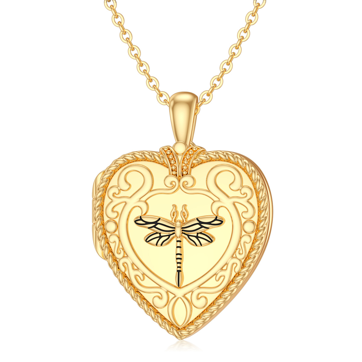 10K Gold Dragonfly & Personalized Photo Pendant Necklace-1