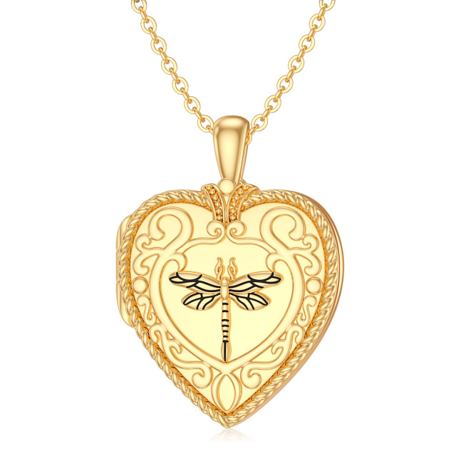 10K Gold Dragonfly & Personalized Photo Pendant Necklace-0